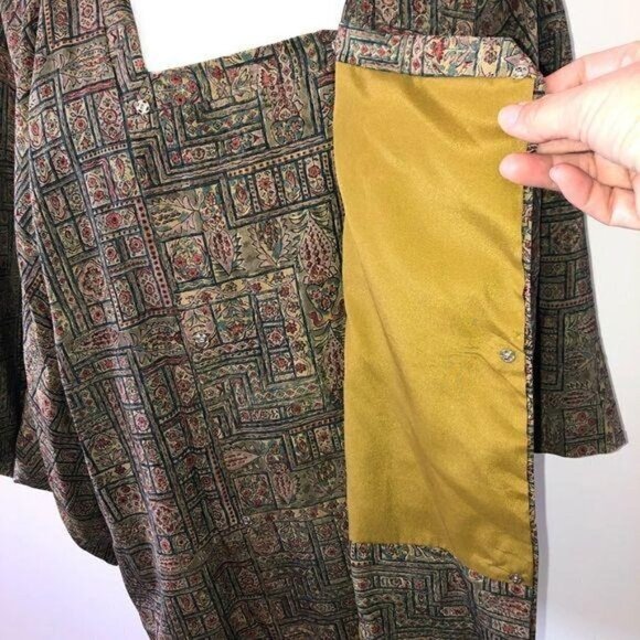 Michiyuki Kimono Womens Vintage Green Lined Cloud Embossed Pattern Hidden Pocket - Picture 10 of 15